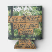 コーヒ楽しむーのサイン引用文アートのタイポグラフィ画像 缶クーラー (裏面)