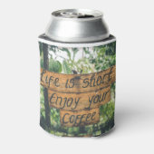 コーヒ楽しむーのサイン引用文アートのタイポグラフィ画像 缶クーラー (缶裏面)