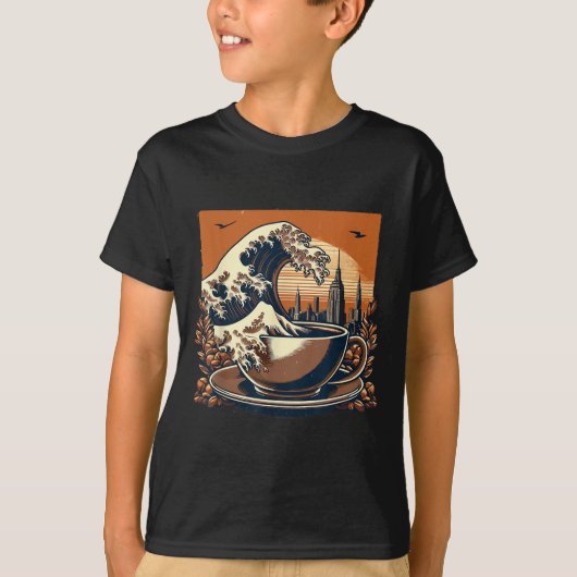 コーヒ素晴らしーコーヒーの波おもしろい- I Love Cof Tシャツ (正面)