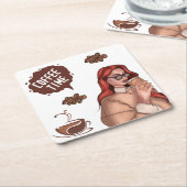 コーヒ素朴ーのイラストレーションカプチーノブラウン スクエアペーパーコースター (アングル)