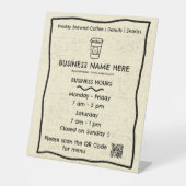 コーヒ素朴ーカップカフェ開店時間QRコードペデス 台座サイン (正面)