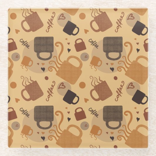 コーヒ素朴ーラブ – マグカップとハートパターン ガラスコースター (正面)