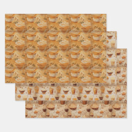 コーヒ素朴ーヴィンテージ水色セットNo1 ラッピングペーパーシート