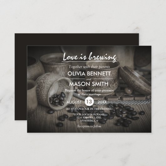 コーヒ素朴ー豆の愛が醸造の結婚カード 招待状 (正面/裏面)