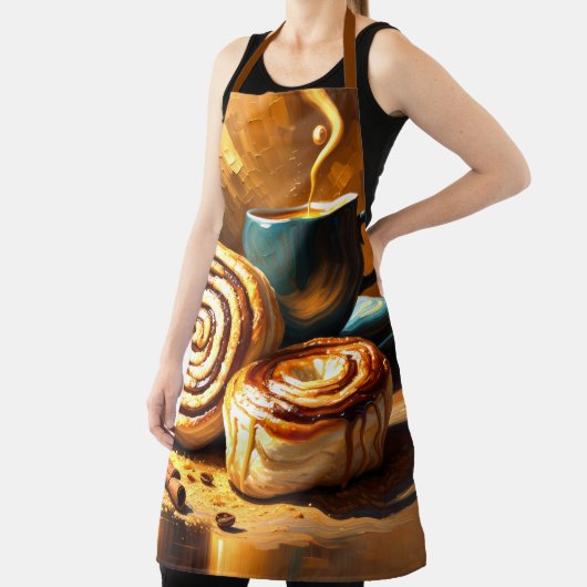 コーヒ絵を描ーカップとシナモンの転が抽象芸術 エプロン (インサイチュ)