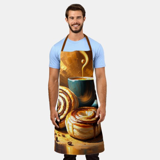 コーヒ絵を描ーカップとシナモンの転が抽象芸術 エプロン (着用した状態)