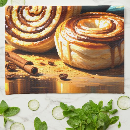 コーヒ絵を描ーカップとシナモンの転が抽象芸術 キッチンタオル (折り畳み)