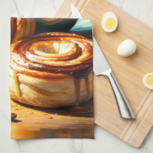 コーヒ絵を描ーカップとシナモンの転が抽象芸術 キッチンタオル (四つ折り)