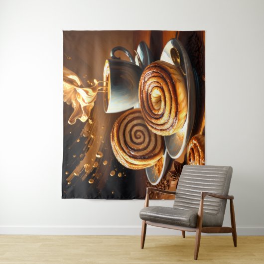 コーヒ絵を描ーカップとシナモンの転が抽象芸術 タペストリー (インサイチュ)