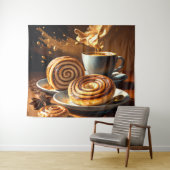 コーヒ絵を描ーカップとシナモンの転が抽象芸術 タペストリー (インサイチュ(横))