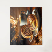 コーヒ絵を描ーカップとシナモンの転が抽象芸術 タペストリー (正面)