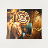 コーヒ絵を描ーカップとシナモンの転が抽象芸術 タペストリー (正面(横))