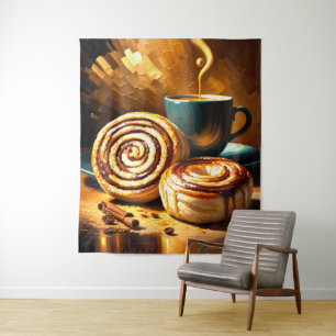 コーヒ絵を描ーカップとシナモンの転が抽象芸術 タペストリー
