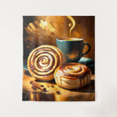 コーヒ絵を描ーカップとシナモンの転が抽象芸術 タペストリー (正面)