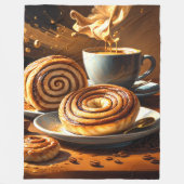 コーヒ絵を描ーカップとシナモンの転が抽象芸術 フリースブランケット (正面)