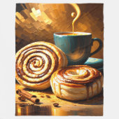 コーヒ絵を描ーカップとシナモンの転が抽象芸術 フリースブランケット (正面)