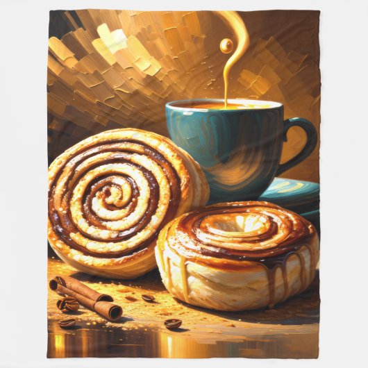 コーヒ絵を描ーカップとシナモンの転が抽象芸術 フリースブランケット (正面)