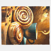 コーヒ絵を描ーカップとシナモンの転が抽象芸術 フリースブランケット (正面(横))