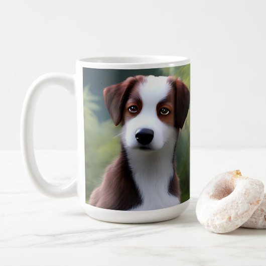 コーヒ縁どーマグ、Bruce The Collie Puppy コーヒーマグカップ (ドーナツ)