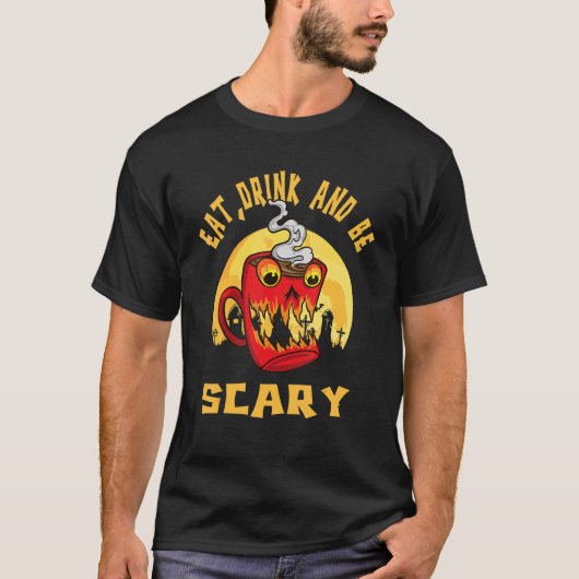 コーヒ食べーを飲み、コーヒーを怖がる怪物1 Tシャツ (正面)