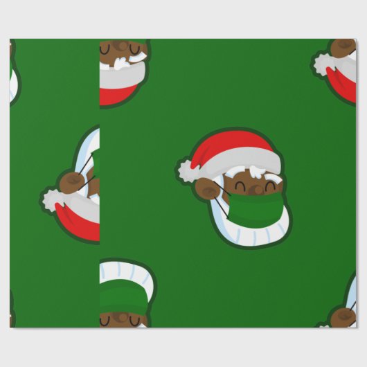コービッドクリスマス顔マスクブラックサンタ ラッピングペーパー (フラット)
