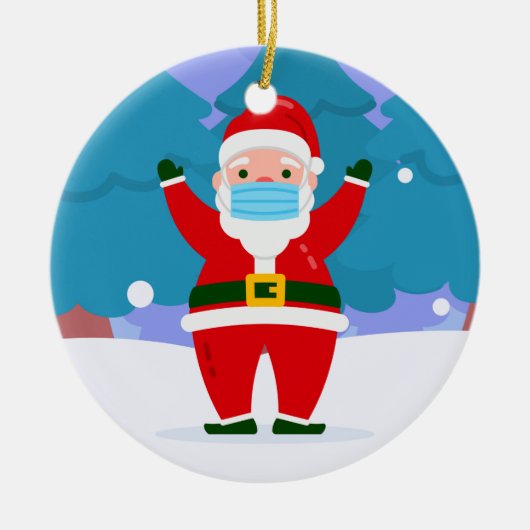 コービッドメリークリスマス顔マスクサンタクロース セラミックオーナメント (正面)