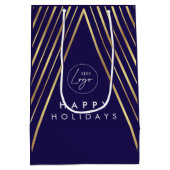 コーポレートロゴ ネイビー ゴールド ジオメトリック クリスマスツリー ミディアムペーパーバッグ (裏面)