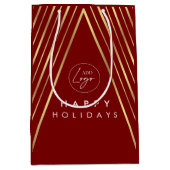 コーポレートロゴ 赤と金の幾何学的なクリスマスツリー ミディアムペーパーバッグ (正面)