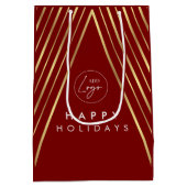 コーポレートロゴ 赤と金の幾何学的なクリスマスツリー ミディアムペーパーバッグ (裏面)