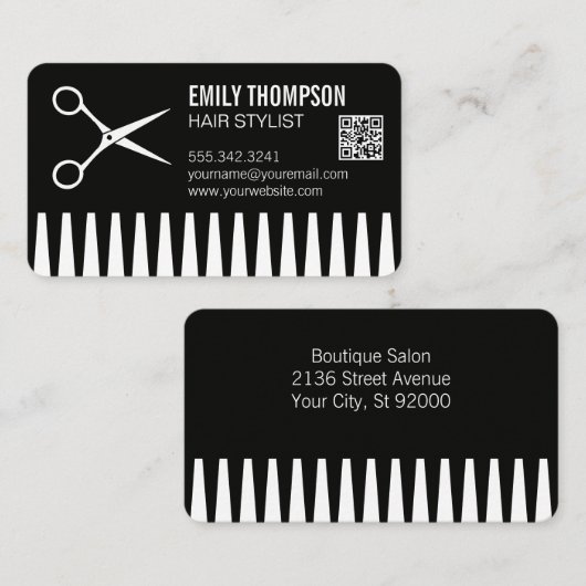 コーム | 美容師 | QRコード 名刺 (正面/裏面)