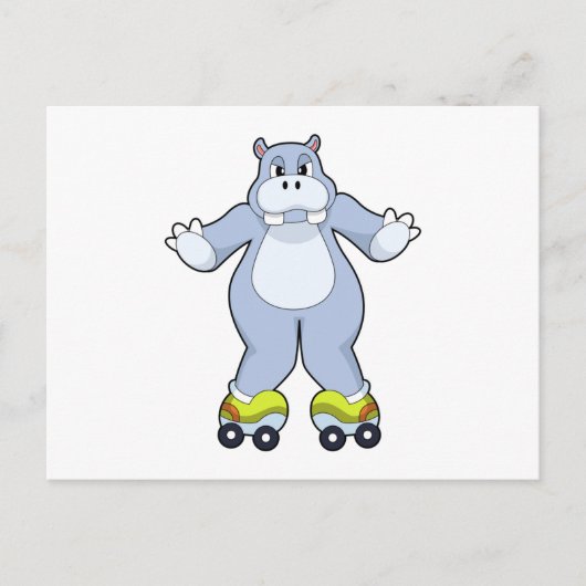 コーラとローラースケートを履いたヒポポタマス ポストカード (正面)