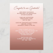 コーラエレガントスタイリッシュル赤面ピンク卒業 案内状 (裏面)