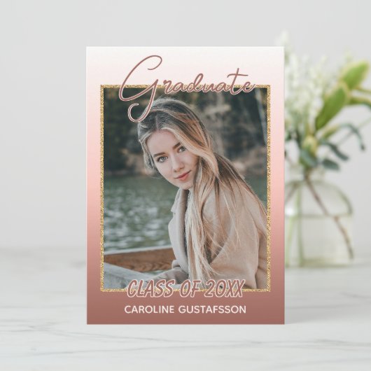 コーラエレガントスタイリッシュル赤面ピンク卒業 案内状 (スタンド正面)