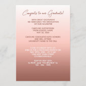 コーラエレガントスタイリッシュル赤面ピンク卒業 案内状 (裏面)