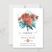 コーラスペインのル&ティール（緑がかった色）フローラ結婚式の日付を保存 マグネット招待状 (正面)