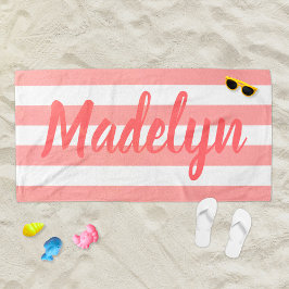 コーラパーソナライズされたルストライプのスクリプト名 ビーチタオル