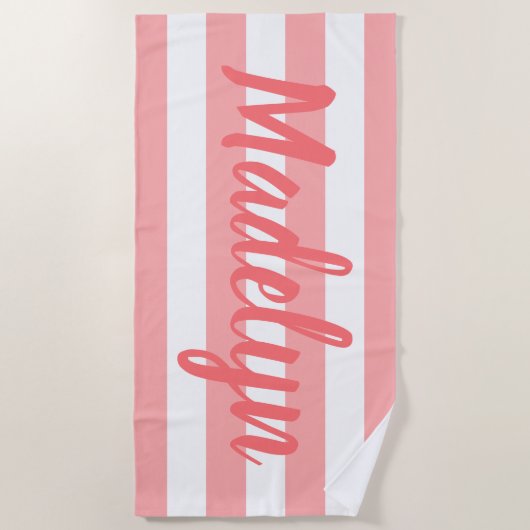 コーラパーソナライズされたルストライプのスクリプト名 ビーチタオル (正面)