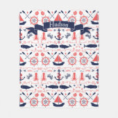 コーラパーソナライズされたー航海のネイビーホエールロープバナー フリースブランケット (正面)