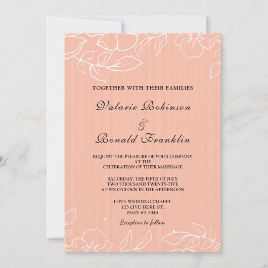 コーラモダンエレガントル白フローラ結婚ズ 招待状 (正面)