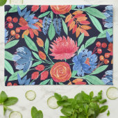 コーラモダンルアートブルーフローラ水の色パターン キッチンタオル