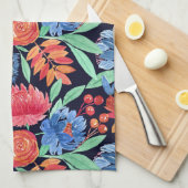 コーラモダンルアートブルーフローラ水の色パターン キッチンタオル