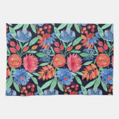 コーラモダンルアートブルーフローラ水の色パターン キッチンタオル