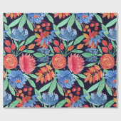 コーラモダンルアートブルーフローラ水の色パターン ラッピングペーパー (フラット)