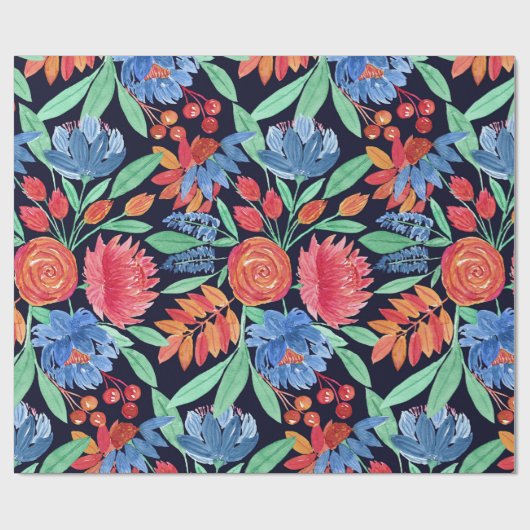 コーラモダンルアートブルーフローラ水の色パターン ラッピングペーパー (フラット)