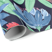 コーラモダンルアートブルーフローラ水の色パターン ラッピングペーパー (ロールコーナー)