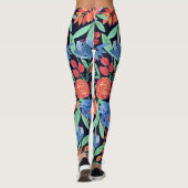 コーラモダンルアートブルーフローラ水の色パターン レギンス (裏面)