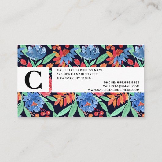 コーラモダンルアートブルーフローラ水の色パターン 名刺 (裏面)