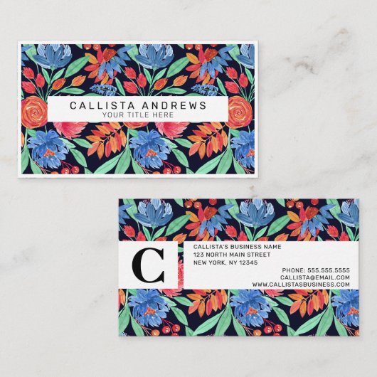 コーラモダンルアートブルーフローラ水の色パターン 名刺 (正面/裏面)