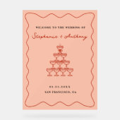 コーラルお洒落&さくらんぼレッドシャンパーニュ結婚ーズ アクリルサイン (正面)