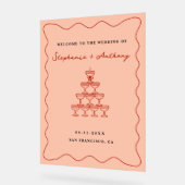 コーラルお洒落&さくらんぼレッドシャンパーニュ結婚ーズ アクリルサイン (傾斜)